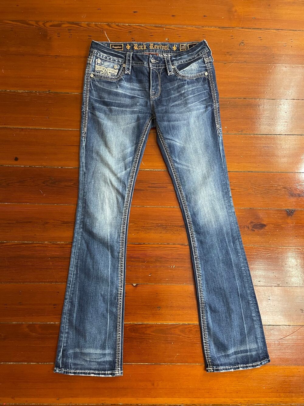 Rock Revival Sapphire Easy Boot Jeans Womens 29 Medium Wash Embroidered